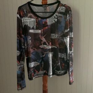 Current Mood Newspaper & Painting Graphic mesh top 3x